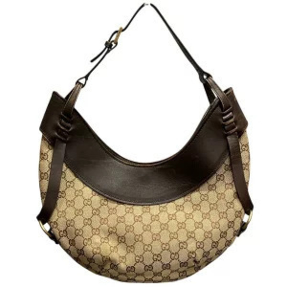 Gucci GG Canvas Crescent Moon Hobo bag brown leather